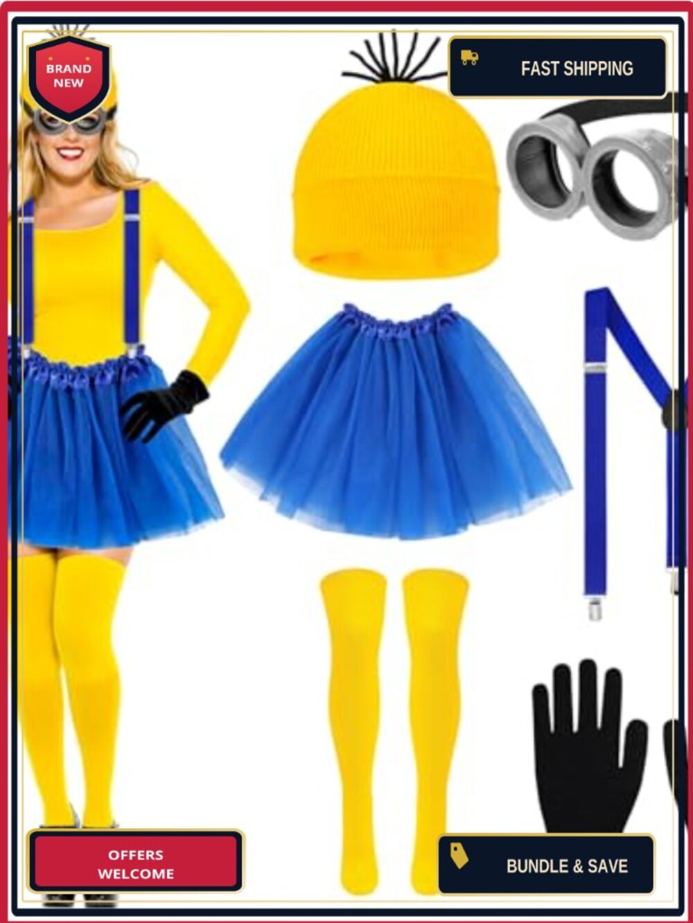 Adult Halloween Costume Accessories Set Goggles Beanie Suspenders Skirt Cosplay